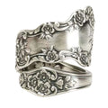 925 Sterling Silver Oxidized Spoon Ring – Adjustable Vintage Floral Band for Women