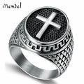 MENDEL Stainless Steel Christian Cross Ring for Men & Women – Silver Band, Sizes 6–15