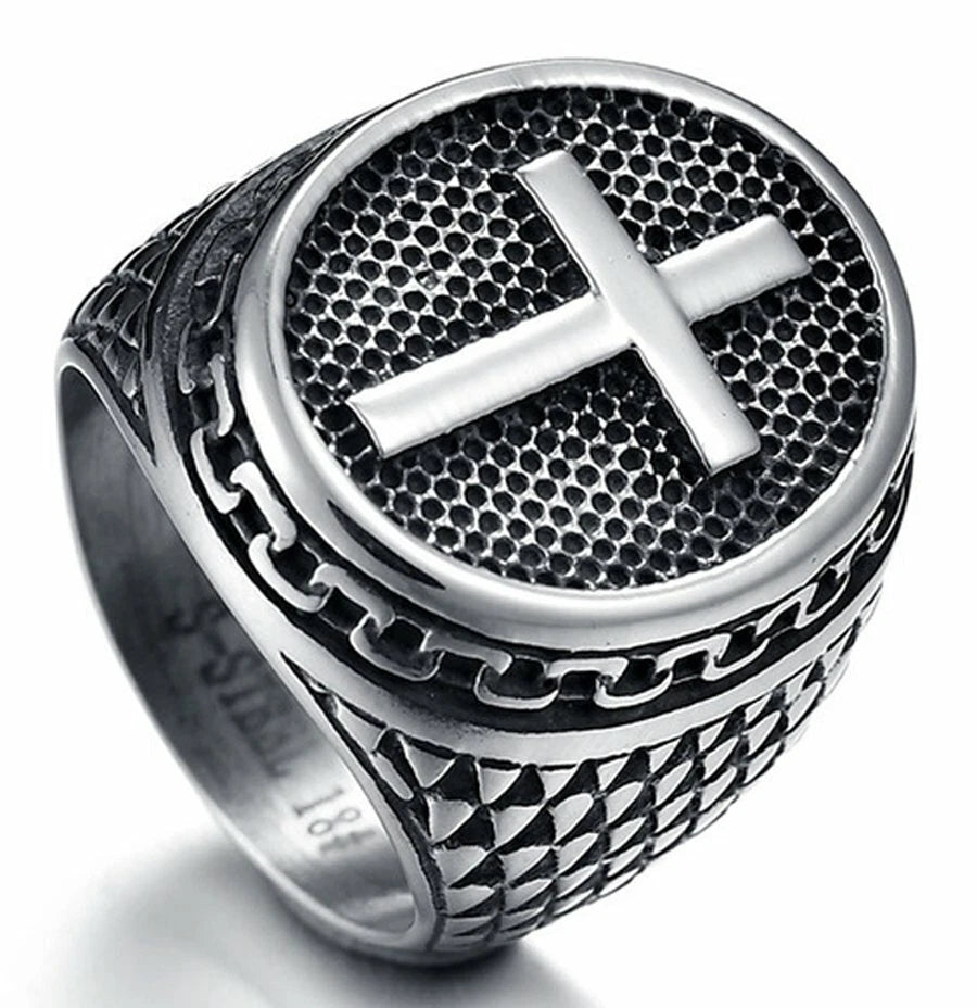MENDEL Stainless Steel Christian Cross Ring for Men & Women – Silver Band, Sizes 6–15