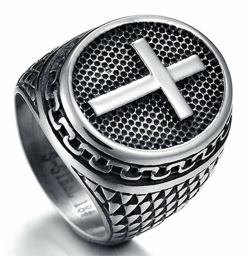 MENDEL Stainless Steel Christian Cross Ring for Men & Women – Silver Band, Sizes 6–15