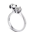 V257 S925 Sterling Silver Snoopy CZ Stone Ring Size 7 – Cubic Zirconia Cartoon Character Band