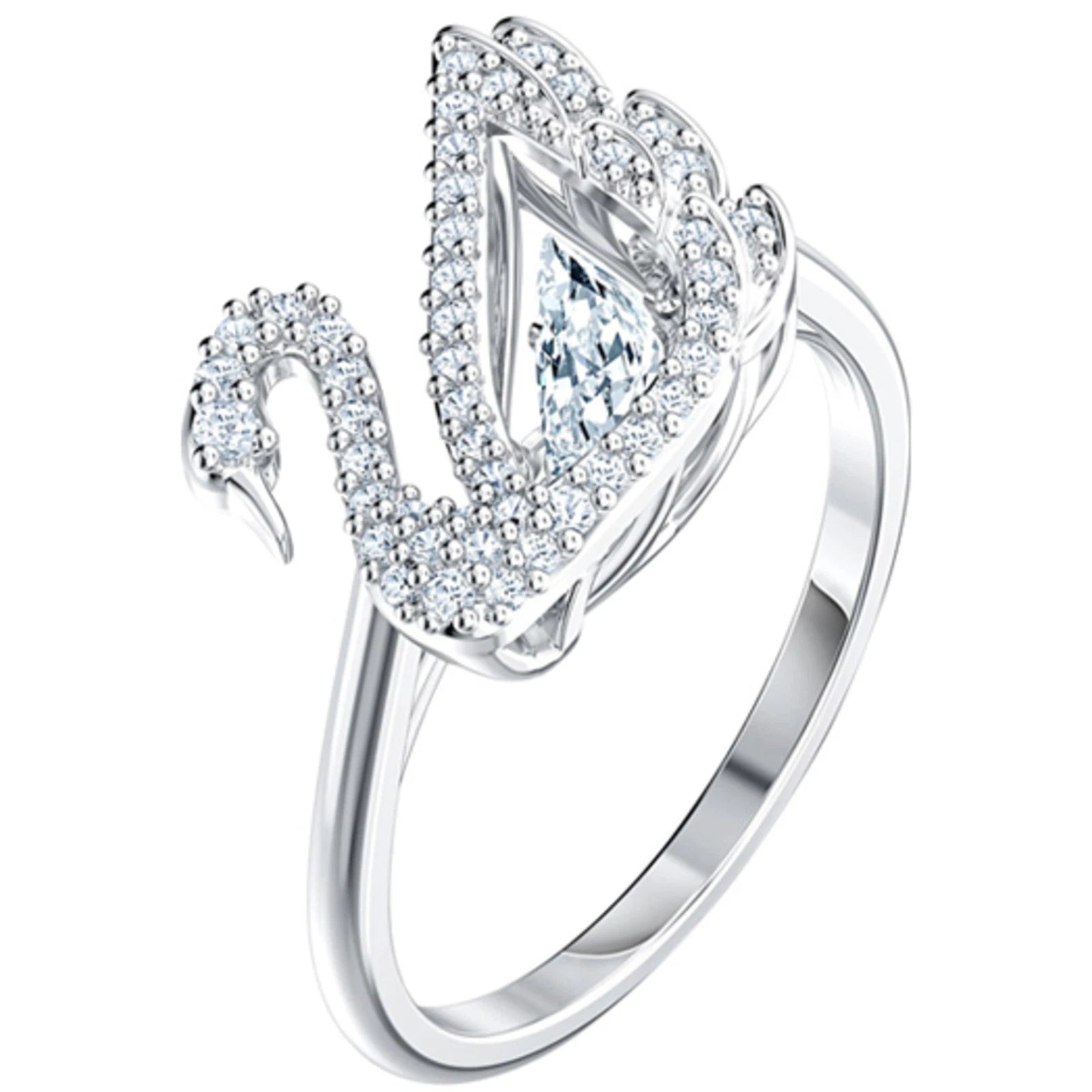 Swarovski Dancing Swan Women's Ring 5520712 – Rhodium Plated Crystal Ring Size 6.75