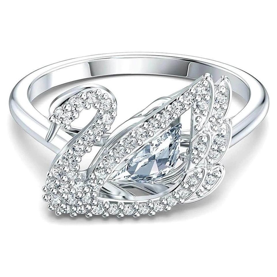 Swarovski Dancing Swan Women's Ring 5520712 – Rhodium Plated Crystal Ring Size 6.75